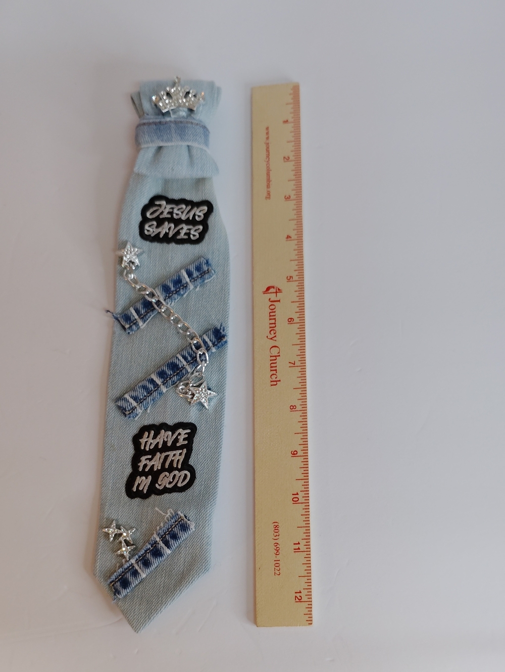 Embellished Light Blue Denim Faith Necklace Necktie - Picture 3 of 3